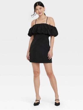 A New Day Black Off The Shoulder Puff Sleeve Mini Dress